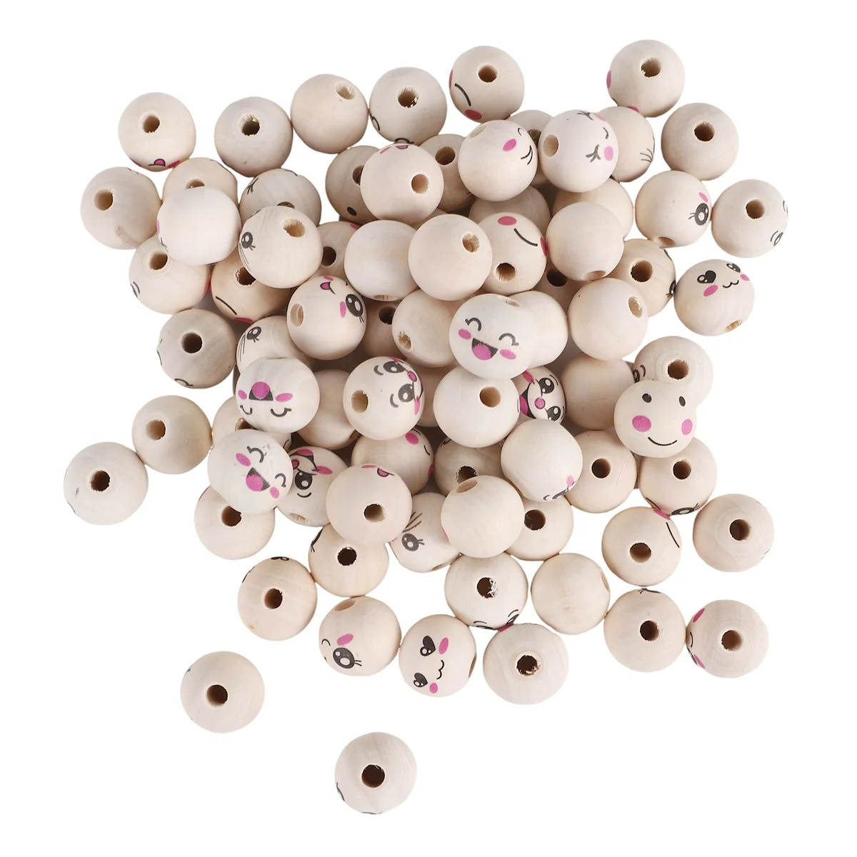 

A43I Деревянные бусины в 8 стилях с лицом 20 мм Деревянные бусины с улыбкой на лице Круглые бусины из натурального дерева с отверстием Упаковка из 80 шт.