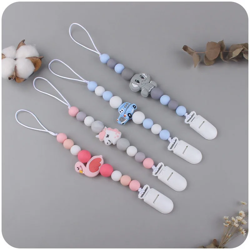 2Pcs/Set Cartoon Baby Pacifier Chain Removable Clip Handmade Soother Teething Toys Accessory for Infants