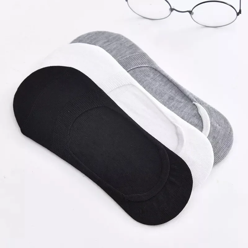 1pairs Invisible Socks for Men Ankle Short No Show Low Cotton Black White Non-slip Silicone Summer Thin Sock Breathable