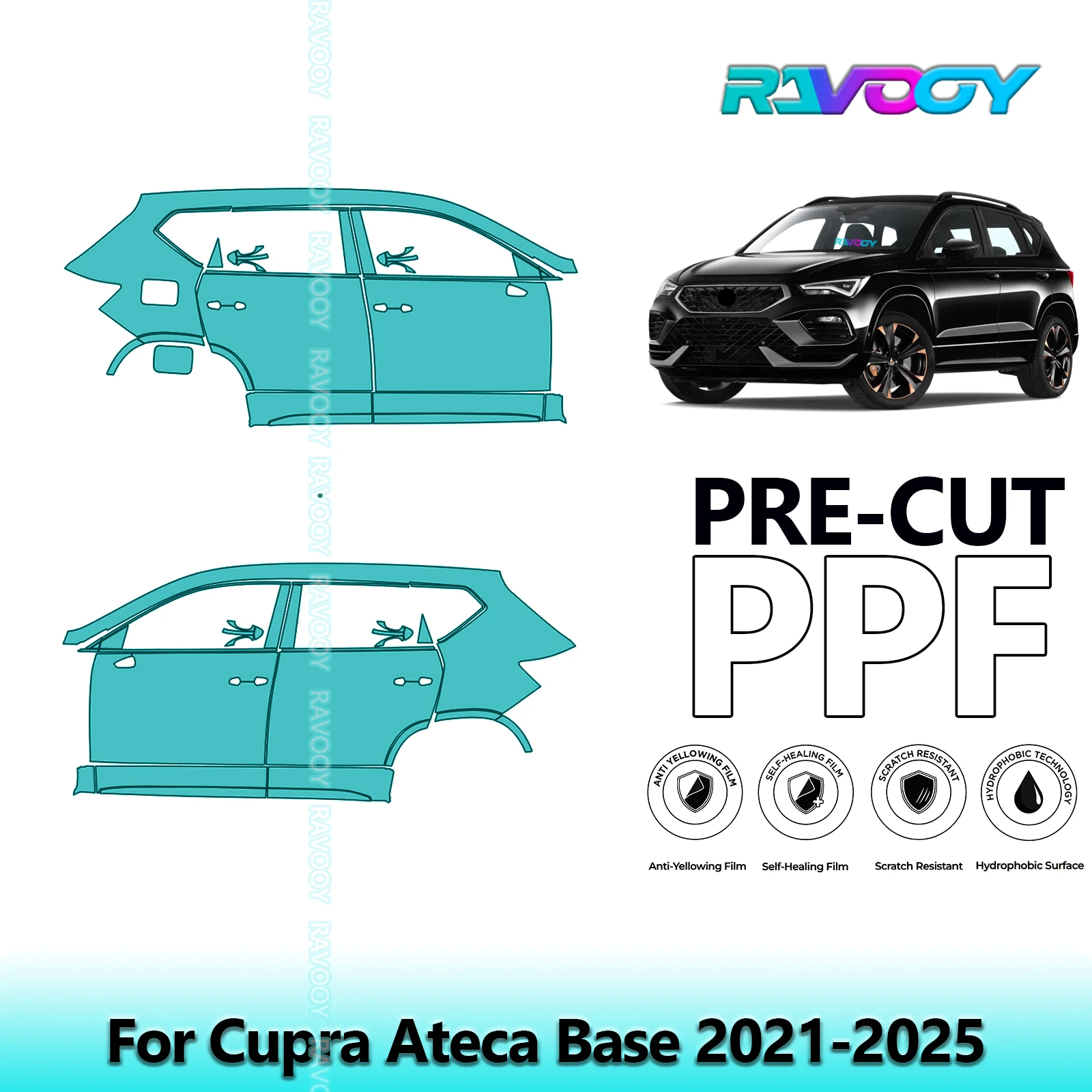 لقاعدة Cupra Ateca 2021-2025 8.5mil باب PPF شفاف غير لامع مسبق القطع ومجموعة عمود A/B مجموعة طبقة حماية الطلاء من البولي يوريثان #1