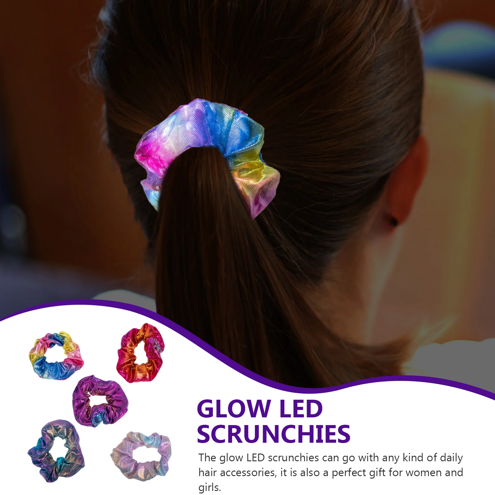 5 قطع LED توهج العصابات الشعر ذيل حصان حامل Scrunchies النسيج فتاة الملحقات ملكة جمال