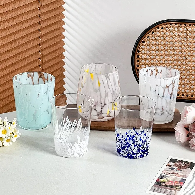 Vintage Splatter Polka Dot Glass Cup, Colorful Water Mug, Coffee Cup, Wine Glass, Juice & Milk Drinking Cup