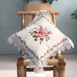2pcsBOHAO Cross stitch Pillow Pink Flower elegant European style purple embroidery banquet tablecloth coffee table home cushion