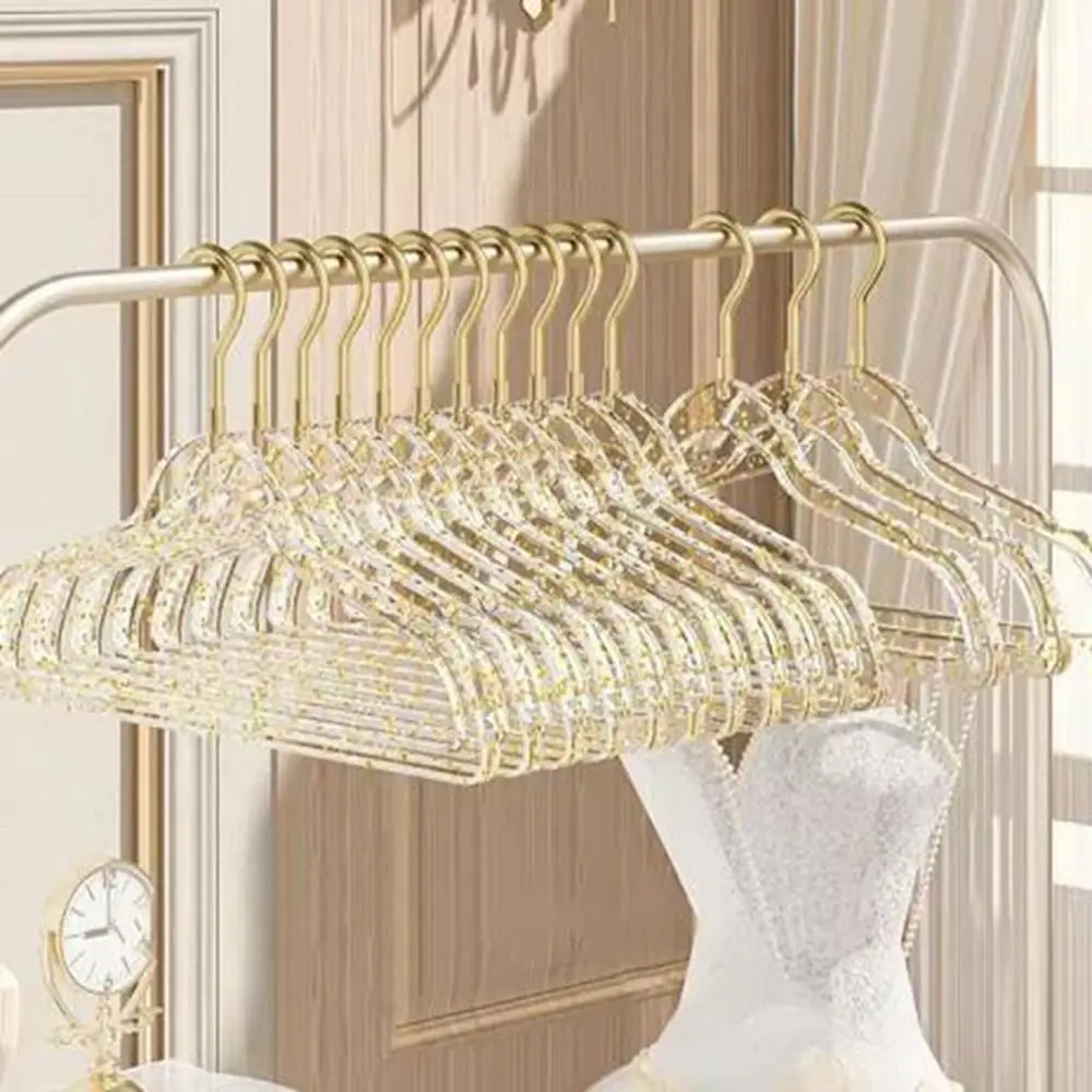 

10Pcs Thickened Transparent Glitter Hangers Non-marking Non-scratch Acrylic Clothes Hangers Non-slip Space Saving Laundry Hanger