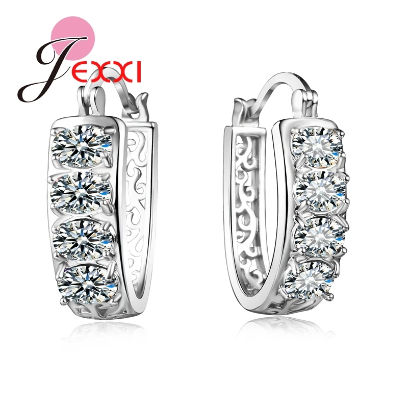 

Серьги-кольца из 100% стерлингового серебра 925 пробы с фианитом для женщин, ювелирные изделия, классические блестящие серьги принцессы с кубическим цирконием, пирсинг ушей