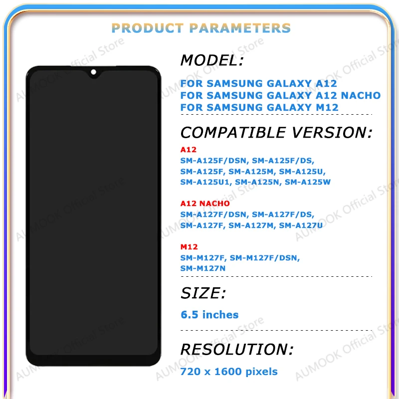 6.5 "LCD Display Für Samsung Galaxy A12 A125 A12 Nacho A127 M12 M127 LCD Touch Screen Digitizer Montage Panel LCD reparatur Teile – Detail 2