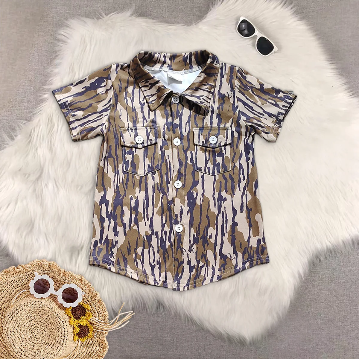 

Baby Boys Bottomland Camo Short Sleeves Button Pockets Shirts Tops