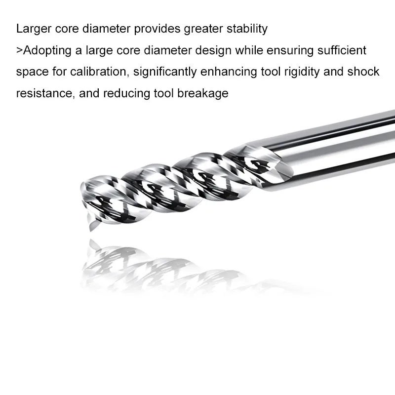 AZZKOR HRC60 3-Flutes U-Shaped Groove Aluminium Tungsten Steel Milling Cutter 1.0mm-18.0mm For CNC Machining Flat End Mill Tools