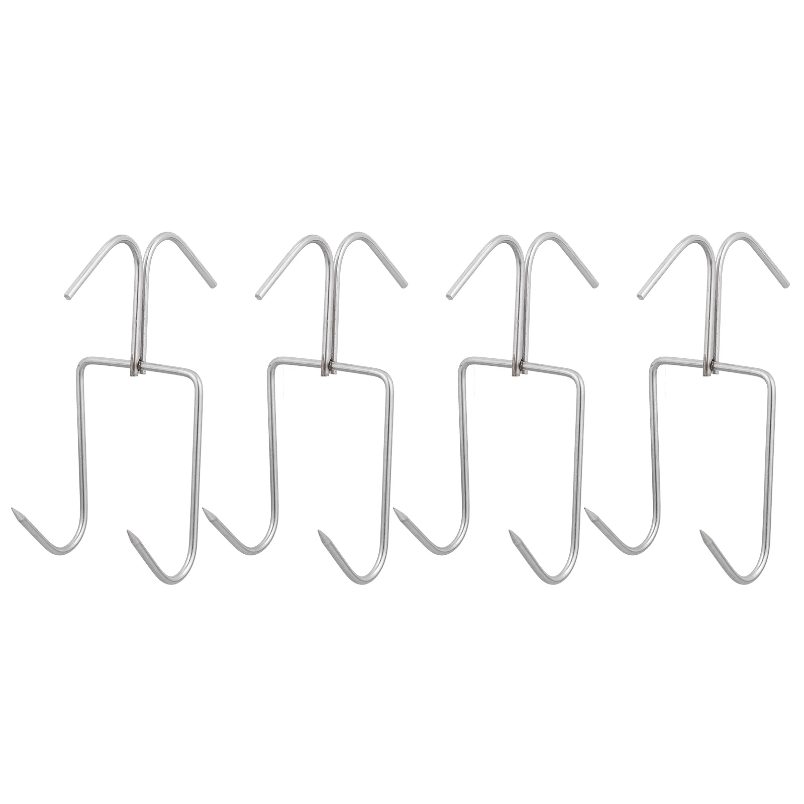 

4 Hooks Double Row Stainless Steel Meat Hooks Home Kitchen Tools BBQ Racks Hanging Smoker Easy Use