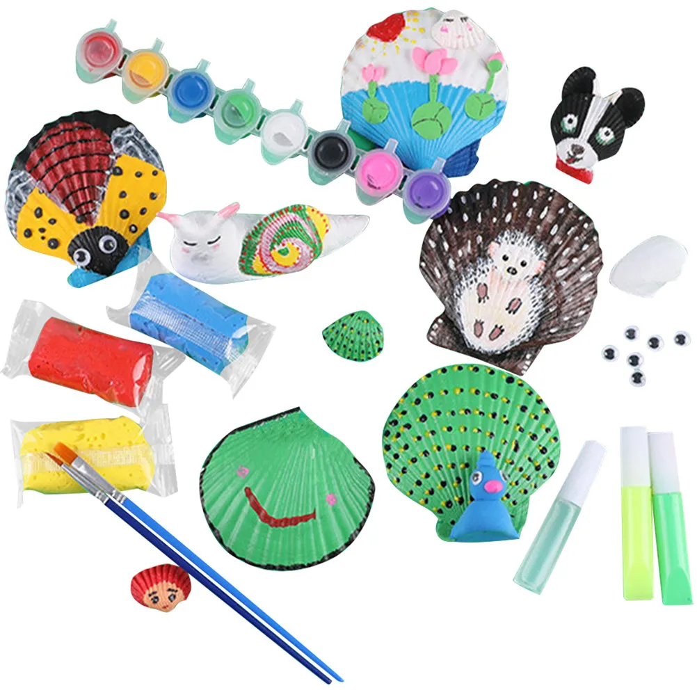 1Set Seashells Painting Kit Creative DIY Set for Hand Eye Training and Unique Decorative Gifts for Girls