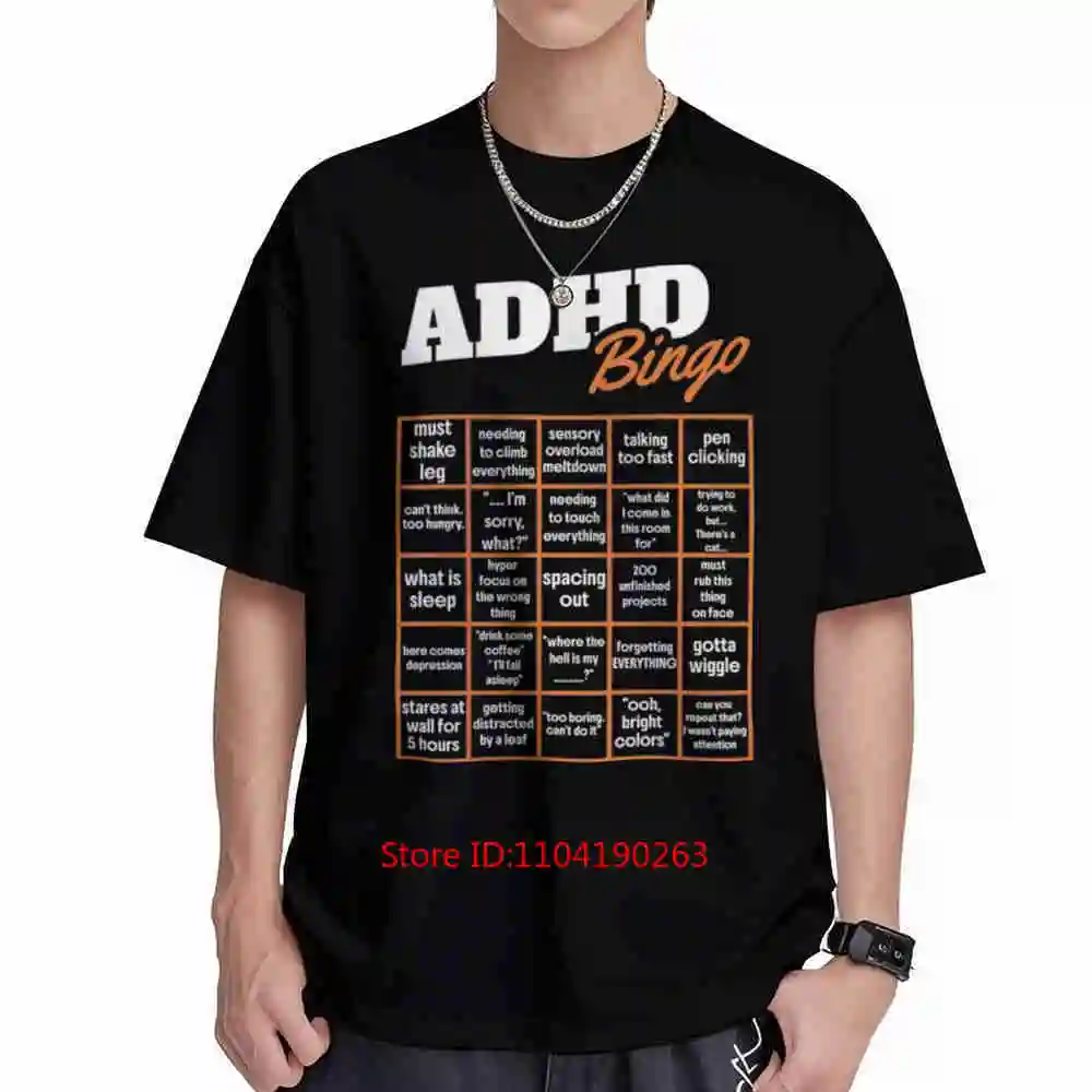 ADHD Bingo Neurodivergent Humor Mental Health Short Sleeve Tee 100% Cotton T-Shirt