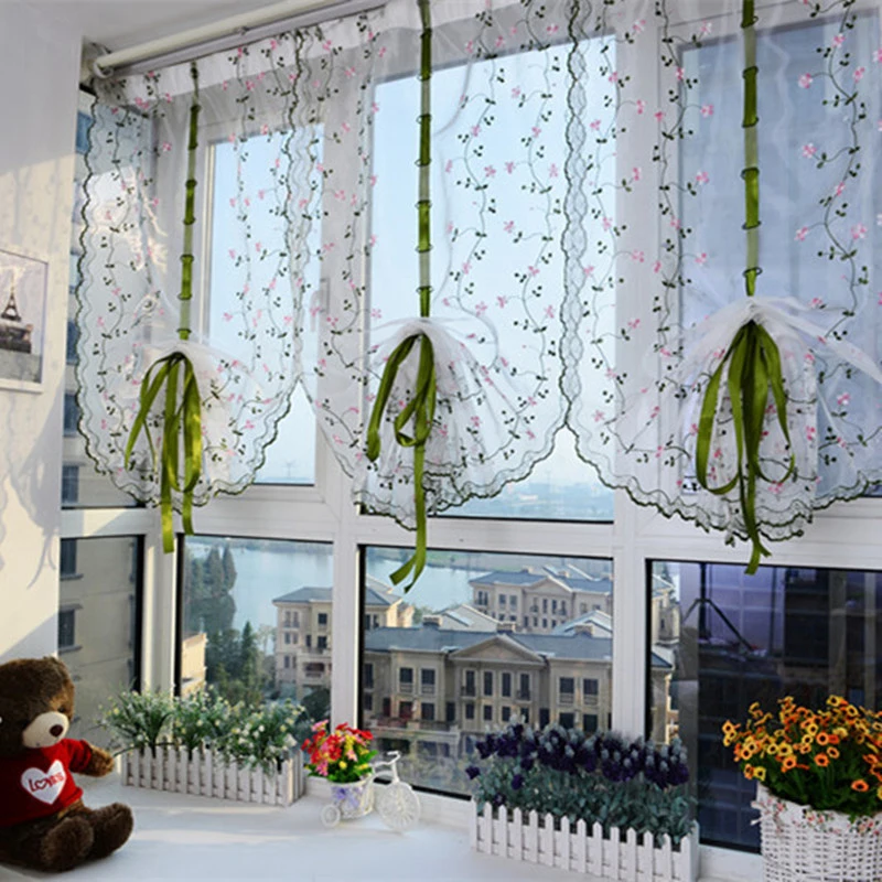 1PC Beautiful Embroidered Flower Pastoral Style Balloon Curtains Curtain Rome Screen