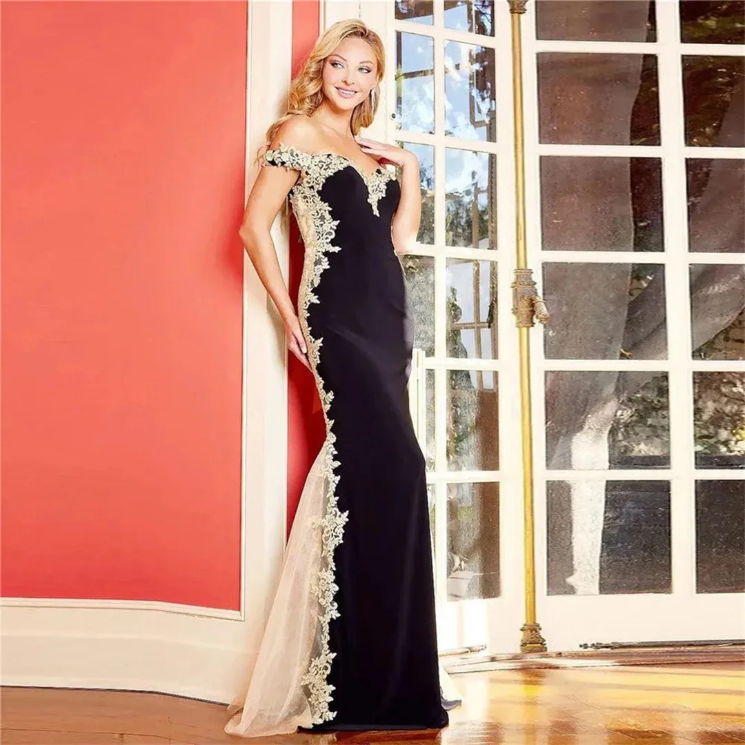 오프 숄더 빈티지 칵테일 드레스, 아플리케와 스팽글 장식, 스위트하트 머메이드 약혼 드레스, 여성용 우아한 파티 가운