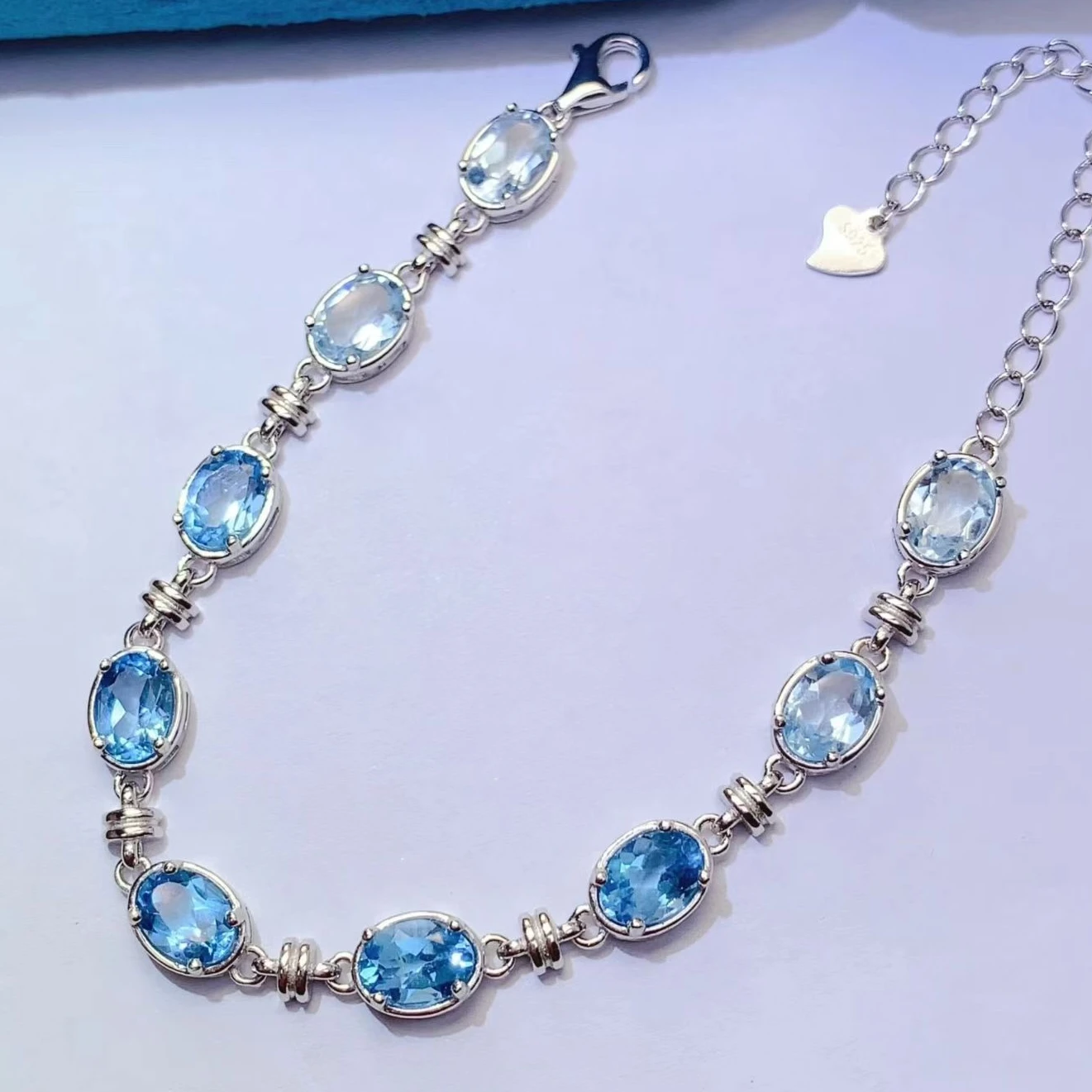 

Gradient Color Topaz Bracelet 5*7mm 6.3ct Natural Topaz Bracelet with Certificate 925 Silver Gemstone Jewelry with Gold Plated