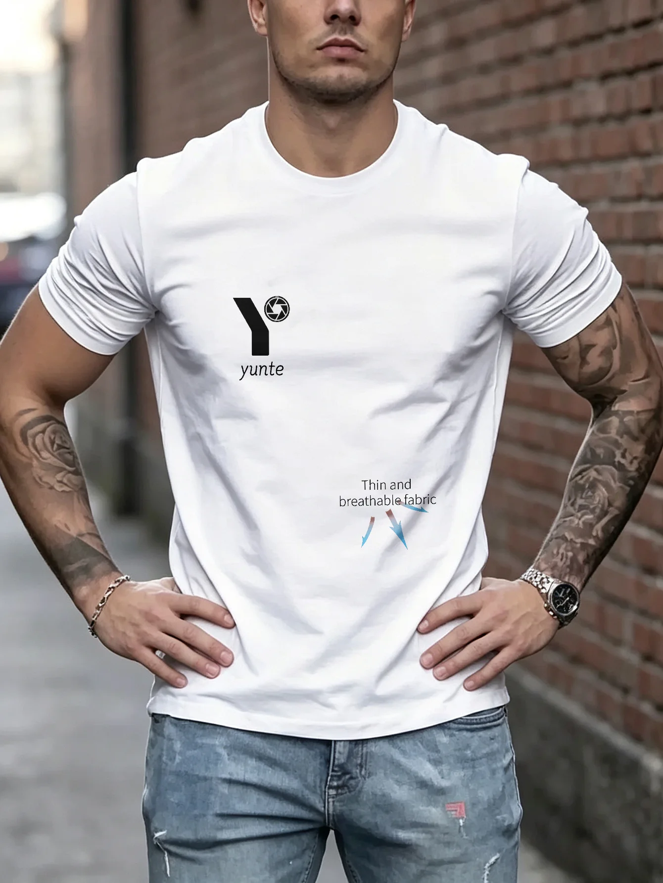 Unisex Yunte Camera Lens Graphic TShirt, Minimalist Photography Logo Tee, Casual Breathable Streetwear, Soft  Summer Top for Photographers