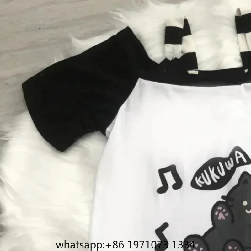Japanese Patchwork Women Off Shoulder Graphic T Shirts Kawaii Cute Cartoon Print T-shirt Top Summer Y2k Aesthetic Grunge Tees view 3