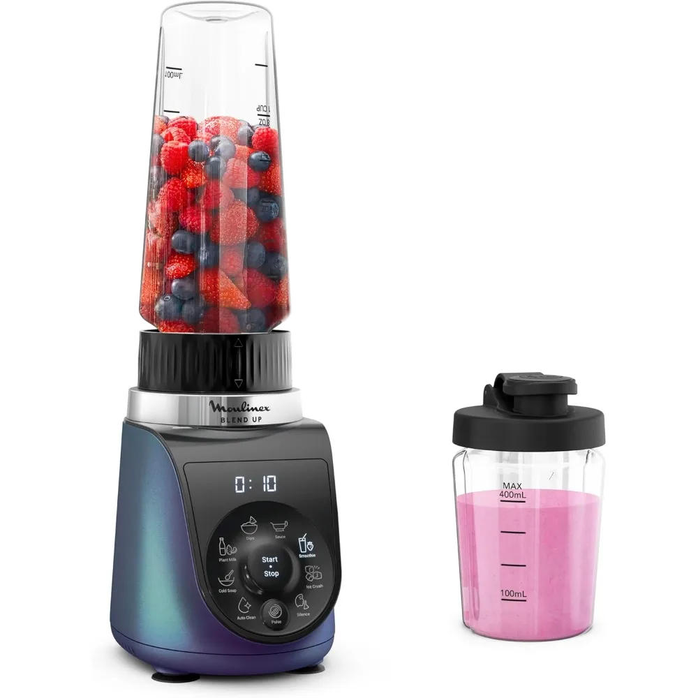 Moulinex Blend Up, Batidora personal potente, 1000 W, 8 programas automáticos, Pica hielo, LM19H4F0