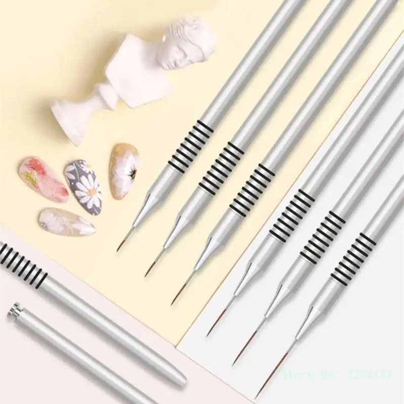 6Pcs Nail Art Design Brush Striping Thin Long Line Dotting Drawing Pen UV Gel Polish Painting Metal Handle Striper Brush