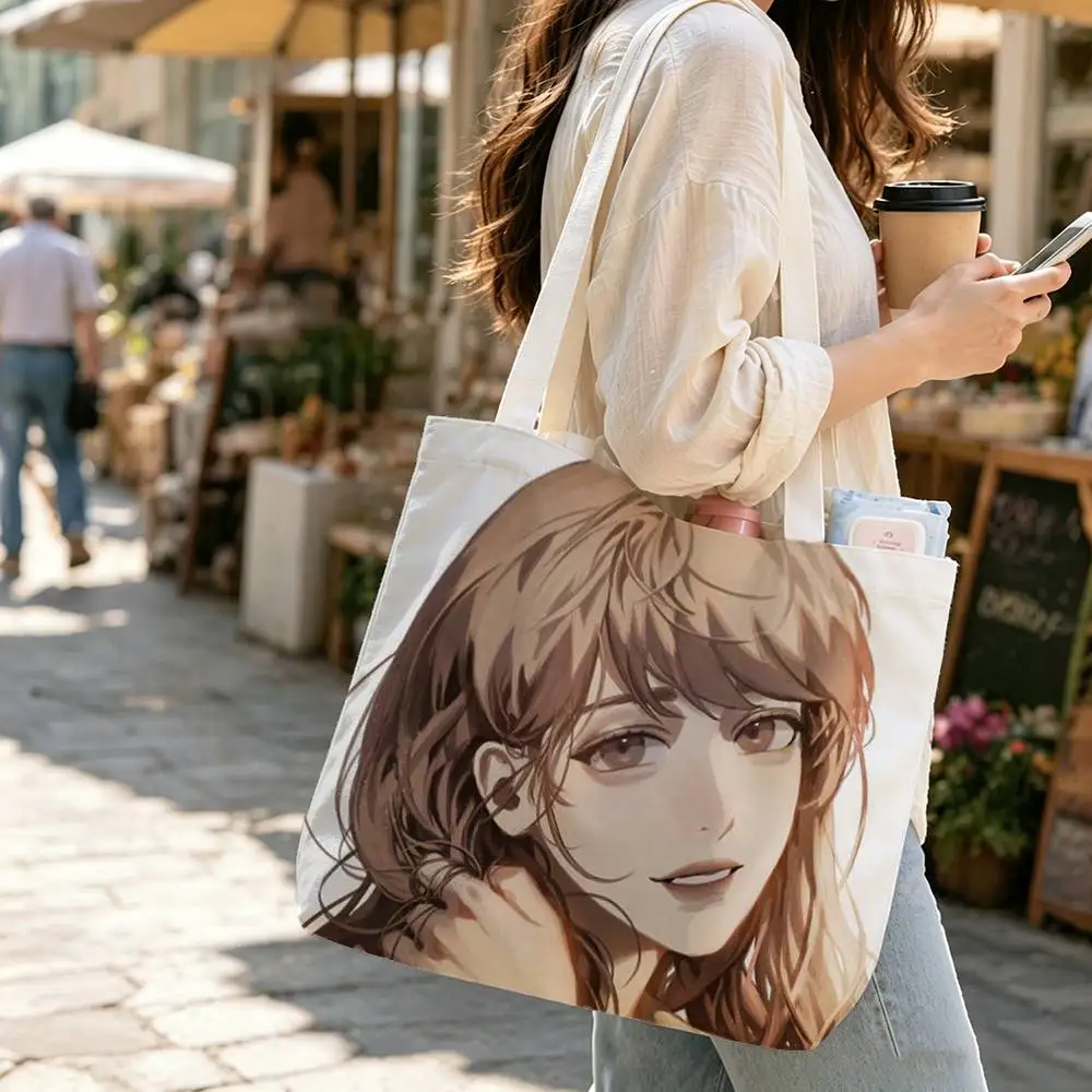 Y-Yoo Sangah ORV O-Omniscient Reader Large Capacity Cotton Polyester Shoulder Tote Bag Zipper Handbag for Shopping Daily Use