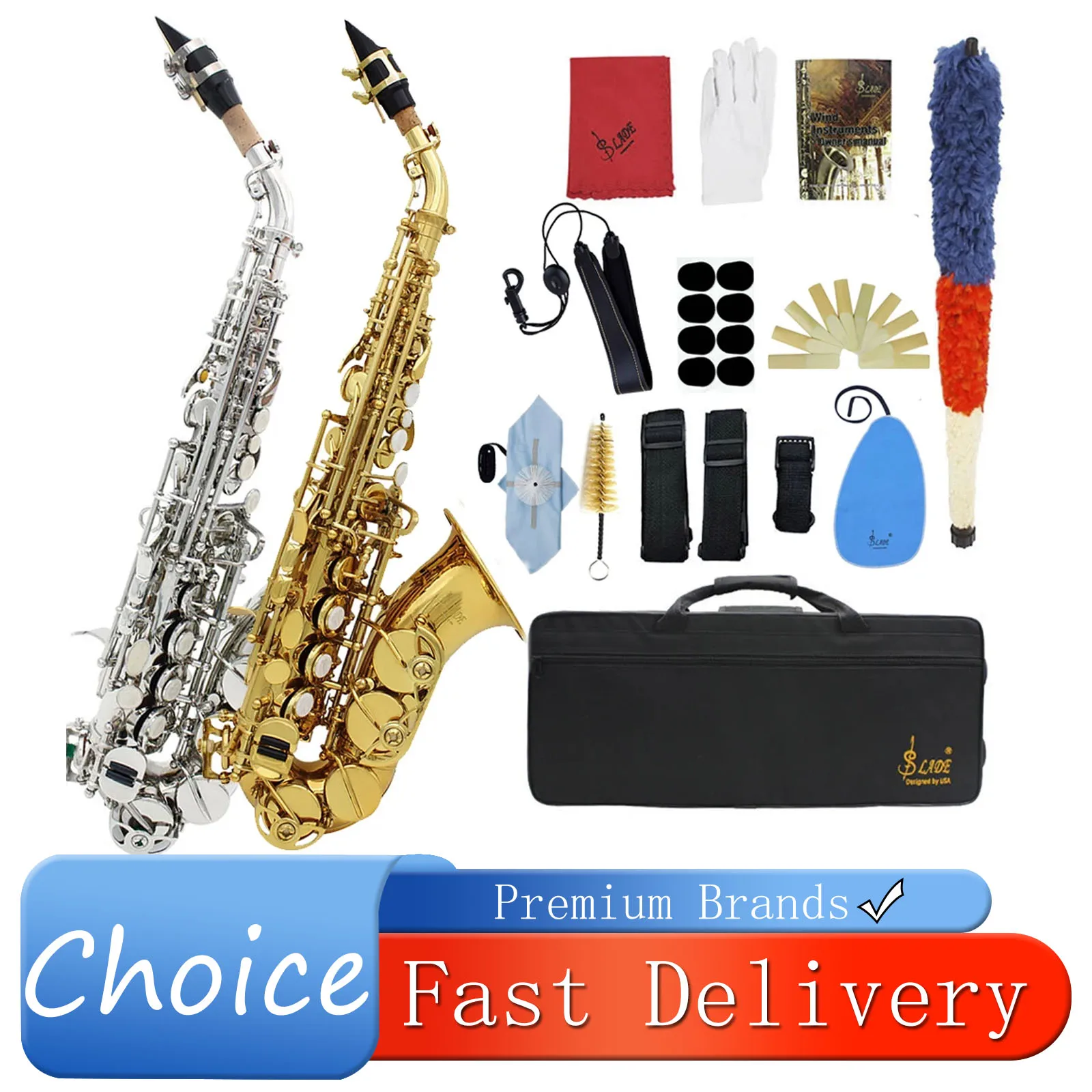 

SLADE Soprano Saxophone Bb Tone Brass Sax Engraved Floral Saxofon With Reeds Case Mouthpiece Wind Instrument Parts & Accessories