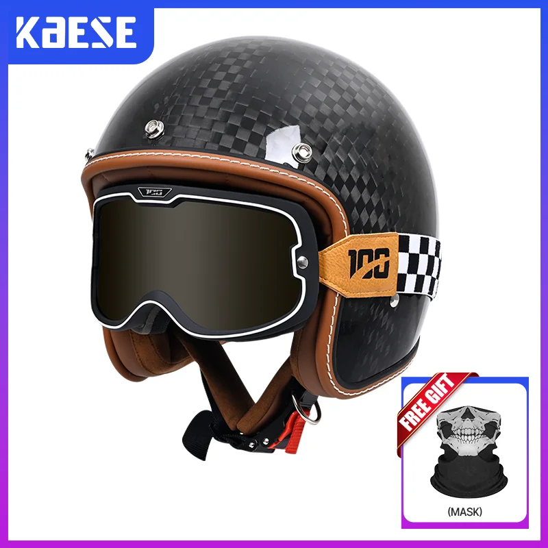

Premium Open Face Helmet Carbon Fiber Handcrafted with Aerospace-Grade Materials Trusted Quality with large-framed Googles