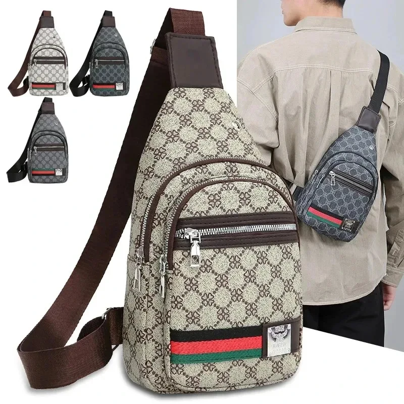 Luxury Men's Crossbody Bag - Plaid Letter Print Square Sling Messenger Shoulder Bag