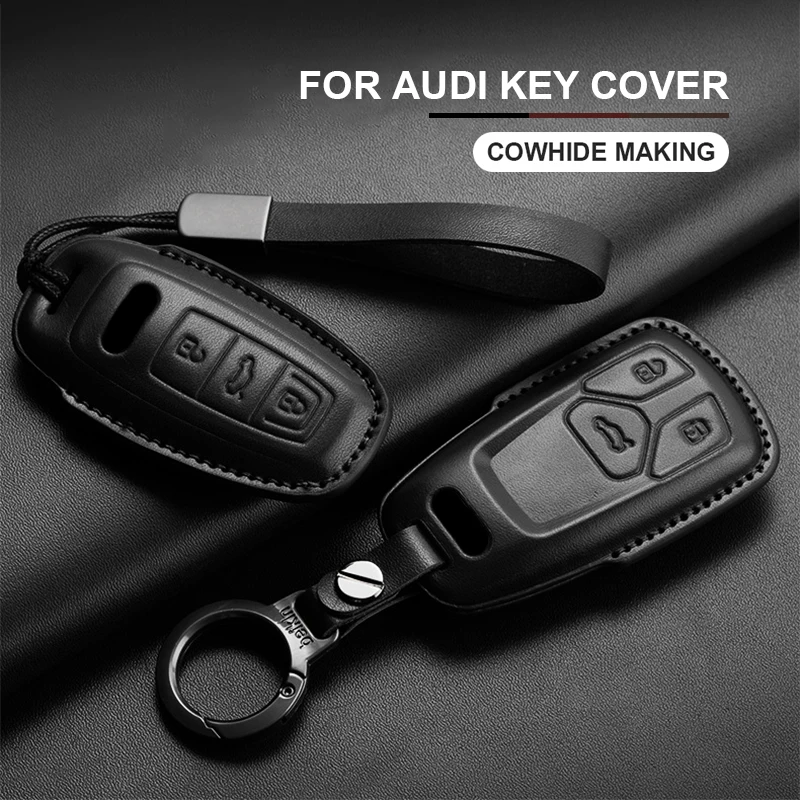 

For Audi A4 A5 Q7 TT TTS A3 A4 B9 A6 A7 4K A8 E-tron Q5 Q8 C8 D5 SQ8 8S S4 S7 4M Leather Car Key Case Cover Keychain Accessories