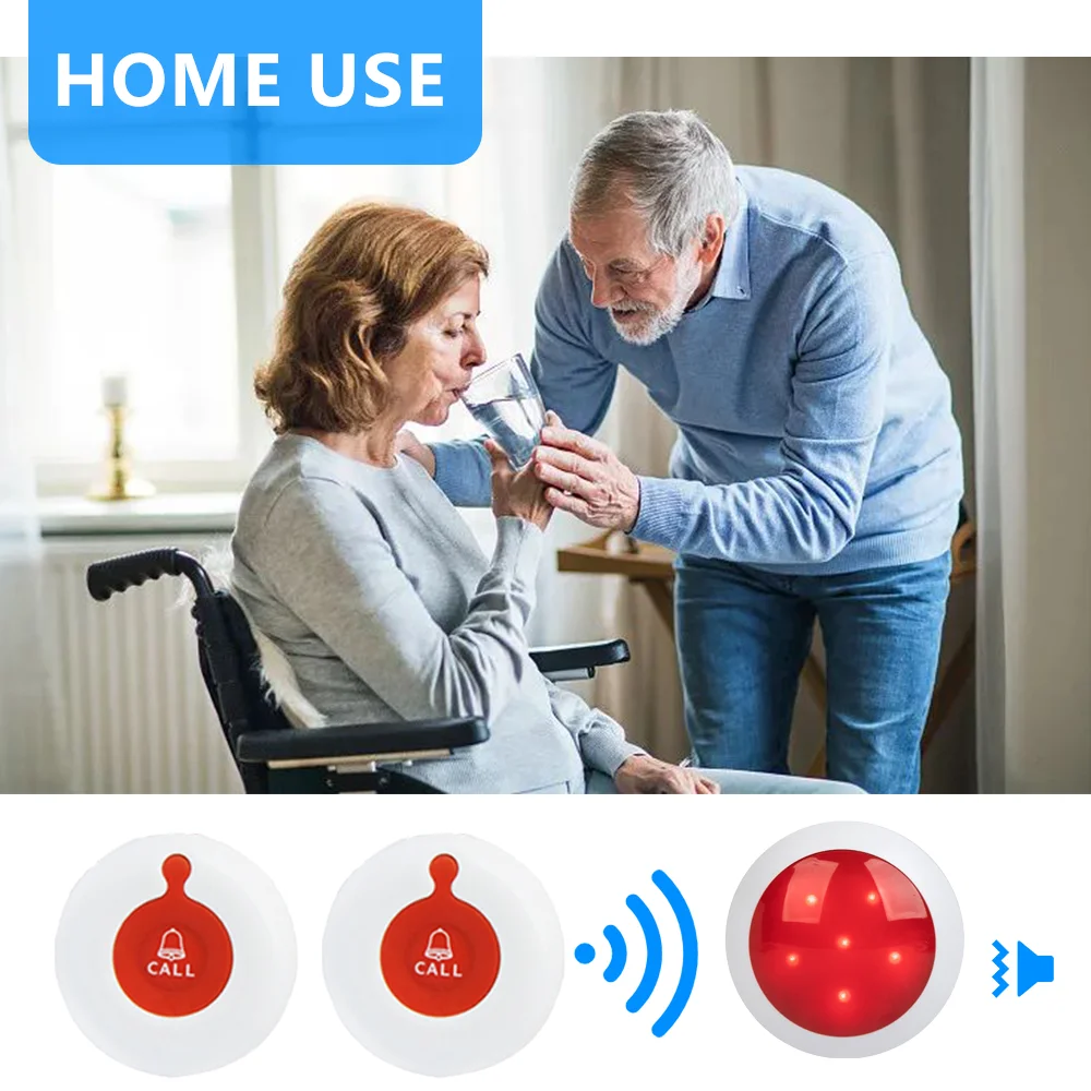 Nurse Call System Wireless - Emergency Call Button for Elderly Disabled Patients, Caregiver Pager Alert System, Nursing Homes