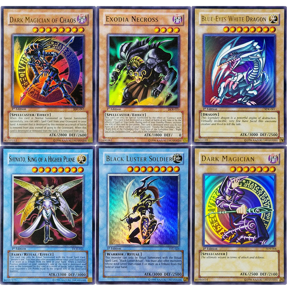 Yu-Gi-Oh! Tarjetas de Juego de 1.ª Edición: EXODIA, NECROSS, Shinato, Rey de un Plano Superior, Mago Oscuro del Caos, Dragón Blanco de Ojos Azules