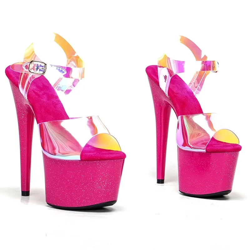 LAIJIANJINXIA New 17CM/7Inch PVC Upper Sexy Exotic Women Sandals Platform Fashion High Heels Pole Dancing Shoes 078