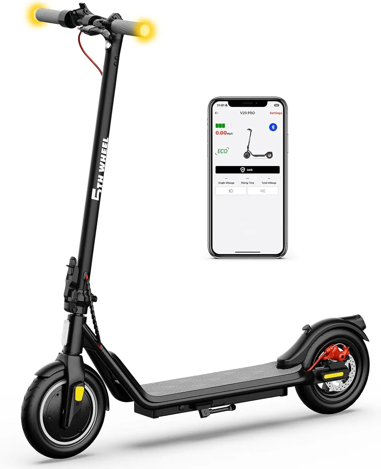 Electric Scooter with Turn Signals - 350W Motor &18 Mph, APP Support, 10