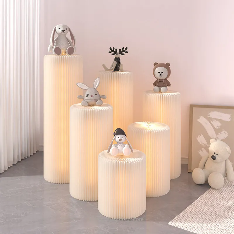 Cylindrical Display Pedestal for Live Streaming, Collapsible Exhibition Stand with Shelf, Space-Saving Showcase for Shop Window