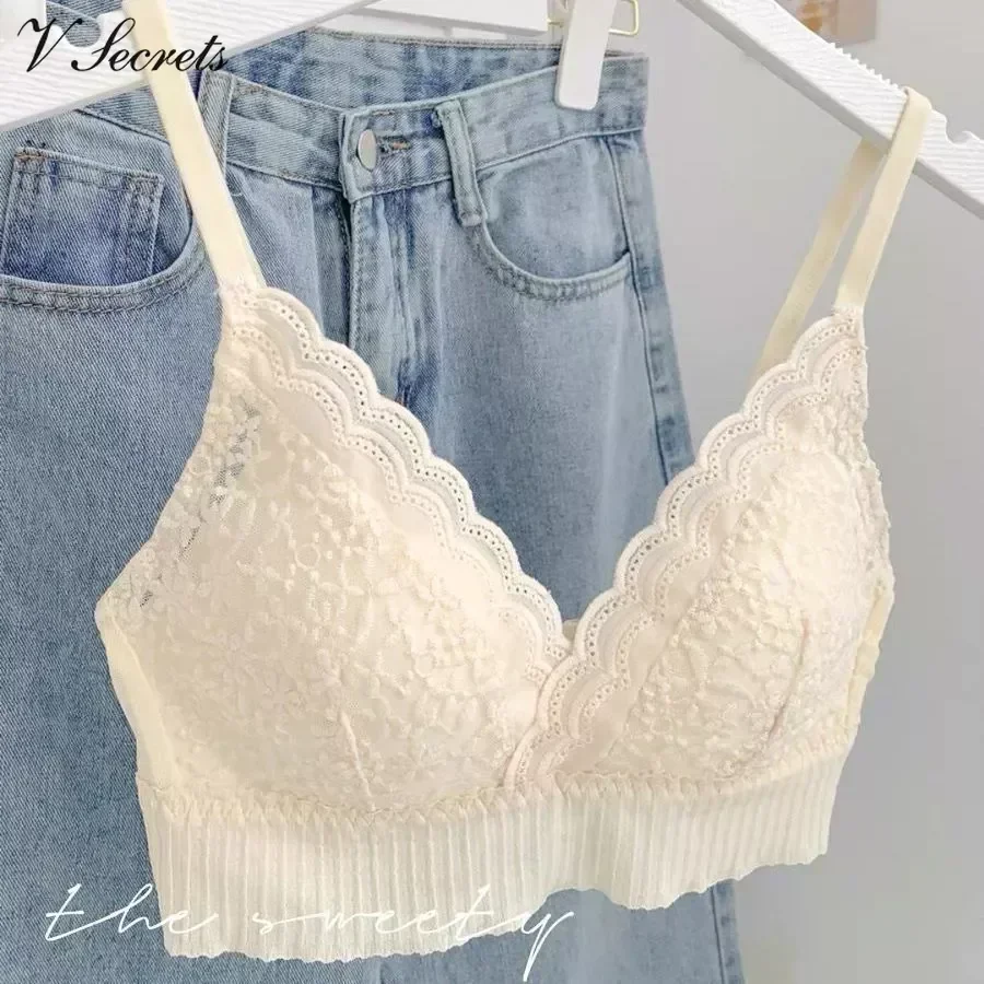 Sexy French Style Bras Lace Push Up Triangle Cup Underwear Lingerie Cozy Wireless Intimates Anti-Sagging Brassiere Soutien Gorge