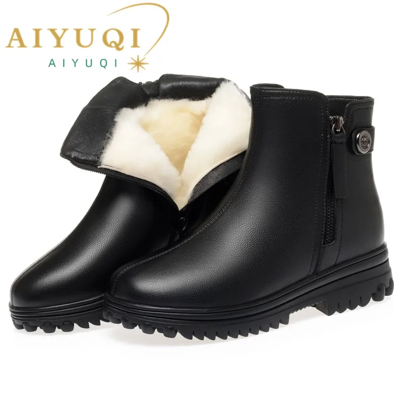 AIYUQI Women Winter Boots Genuine Leather 2024 New Anti Slip Mom Snow Boots Middle Age Wool Warm Booties Women