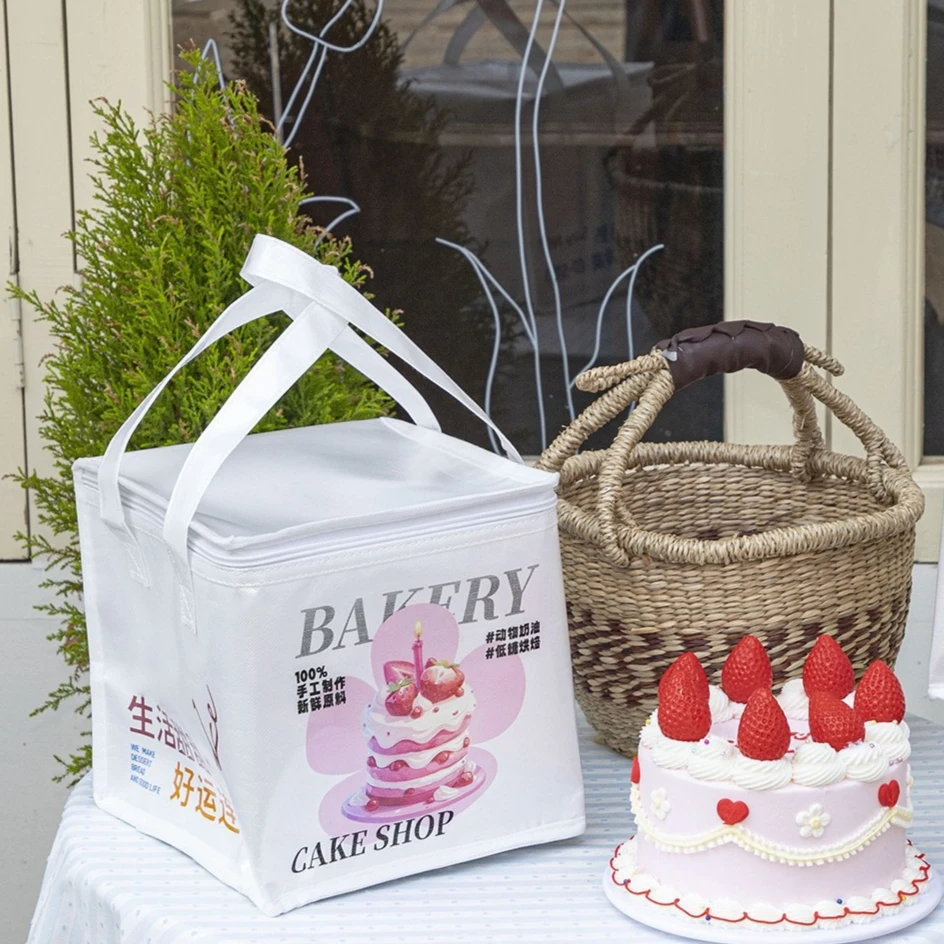 

Non Woven Pearl Insulated Bags Takeout Packaging Bag Birthday Cake Insulated Hand-held Wrapping Packet Durable Thickened