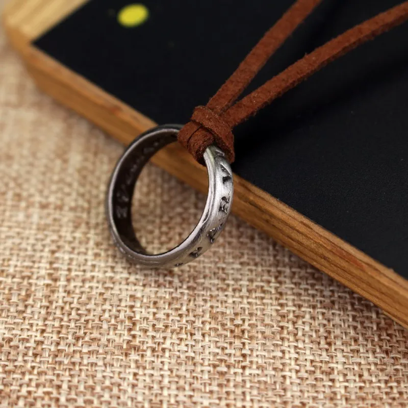 Uncharted 4 Necklace Nathan Drake Cosplay Ring Leather Code Vintage Engraving Pendant Jewelry Props