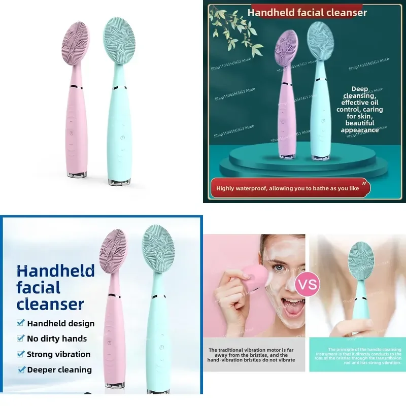 Electric Facial Cleanser, Household Silicone Deep Cleansing Cleaning Brush, New Handheld Charging Vibration Face Brush