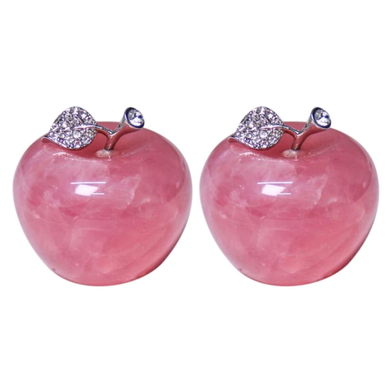 2Pcs Natural Rose Quartz Pink Apple For Couple Decorations Home Decoration Study Room Decoration DIY Gift