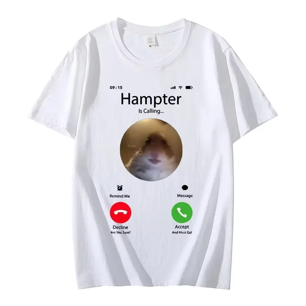 

New Dank Meme Hampter Calling Short Sleeve Fashion Oversized Hamster Staring Front Camera T-shirt Cute 90s Streetwear