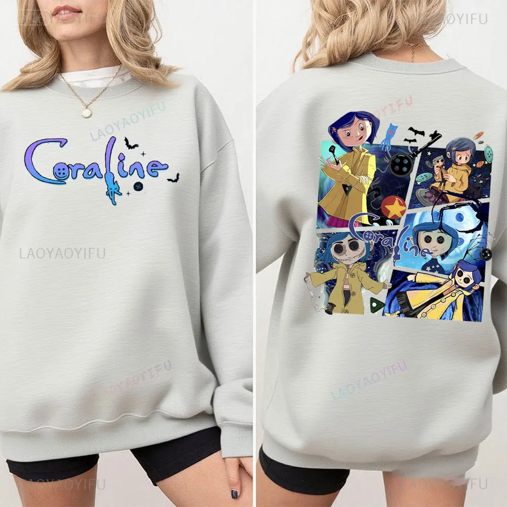 Halloween Coraline Sweatshirt All Saints' Day Vintage Funny Cartoon Hoodie 2025 Spooky Doll Sweatshirt Men Women Autumn Pullover #5