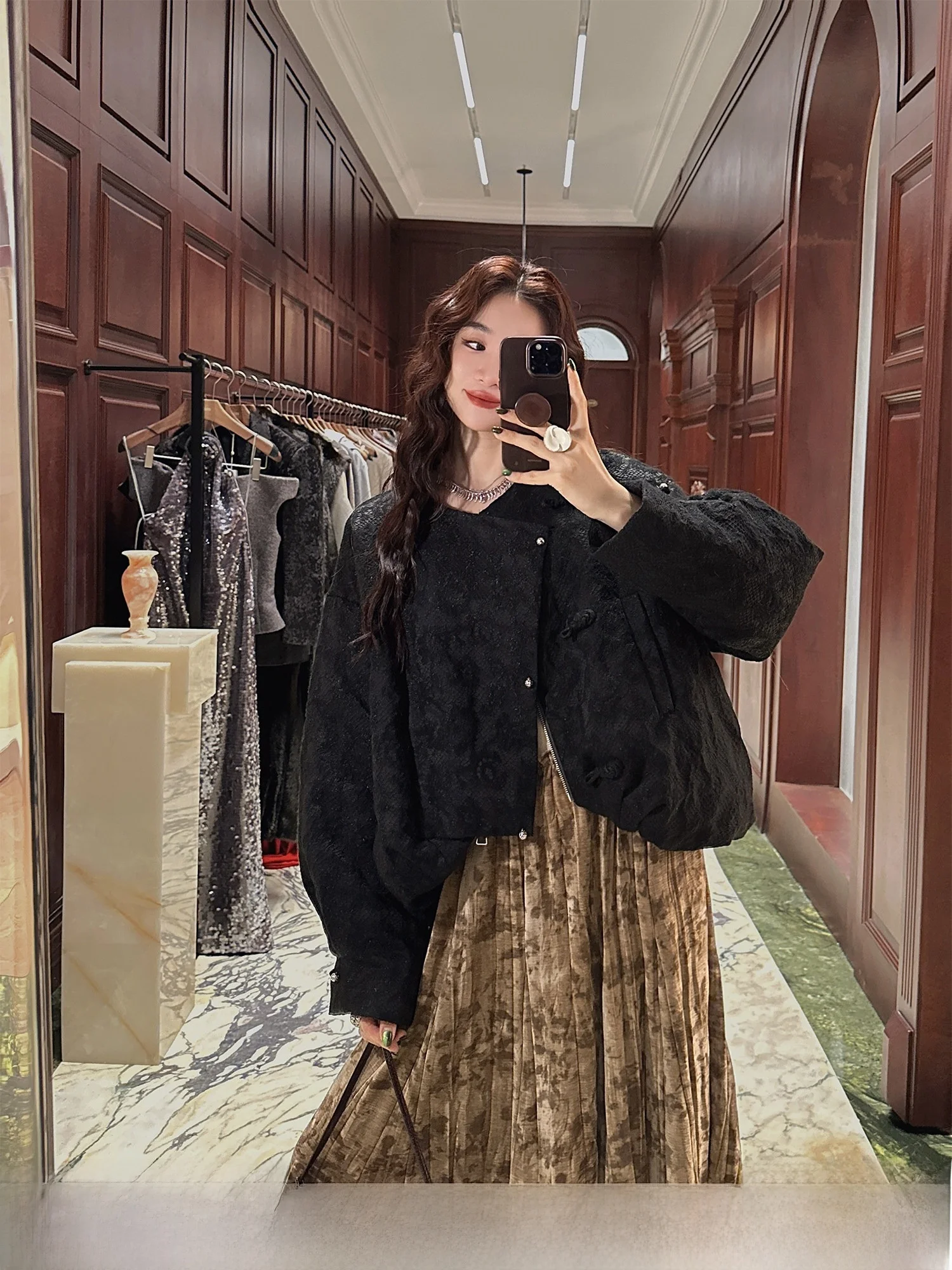 

Sanji Bla Flower Song ang Yue Women's down Jaet Lace Tka Embroidered Asymmetrical Hemline Sli Commuter Sle 2025 New