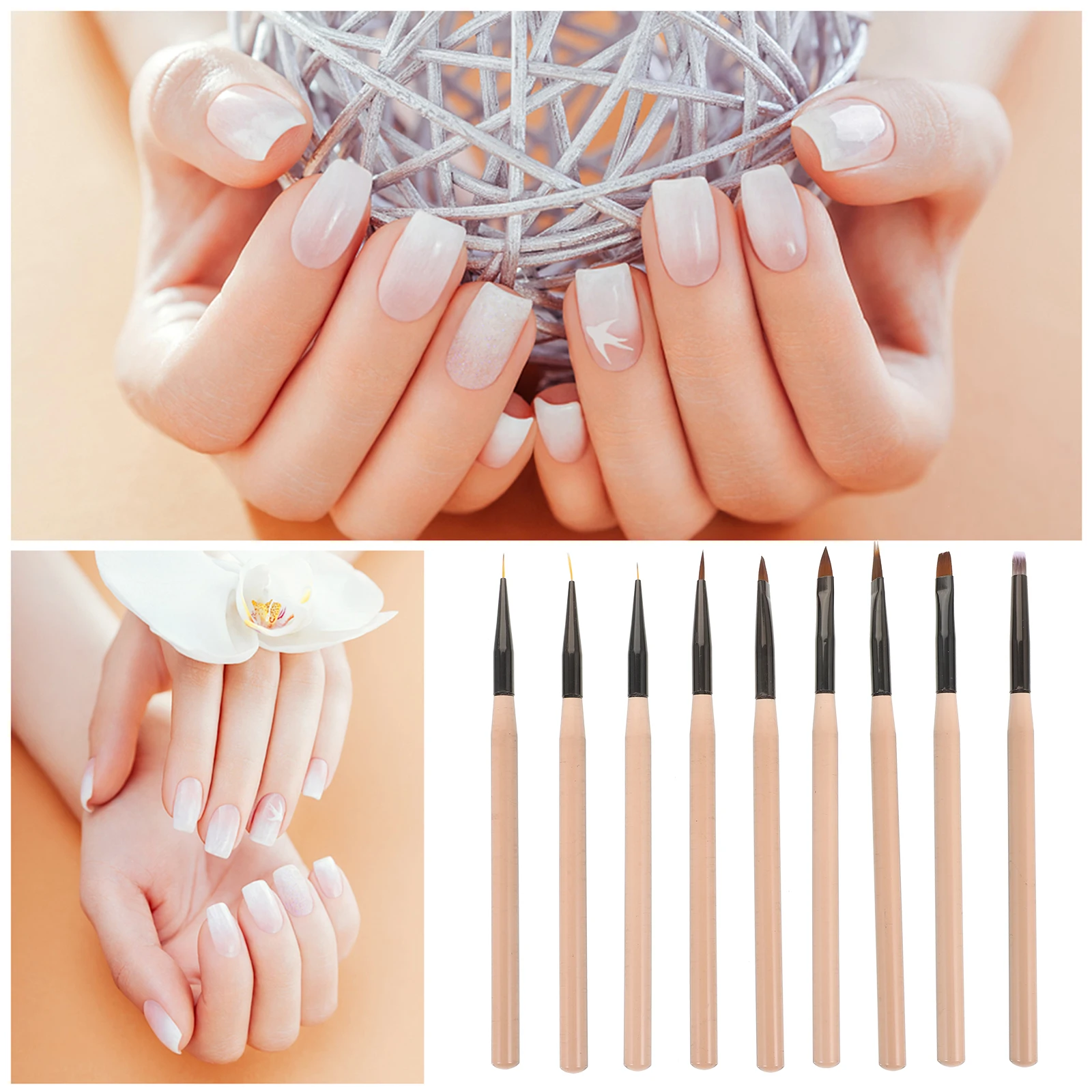 

9pcs Brush Set Manicure Liner Pen For Design Gel Polish Flower Drawing Thin Detailing Salon Tools Art Supplies Nail Tools Nail