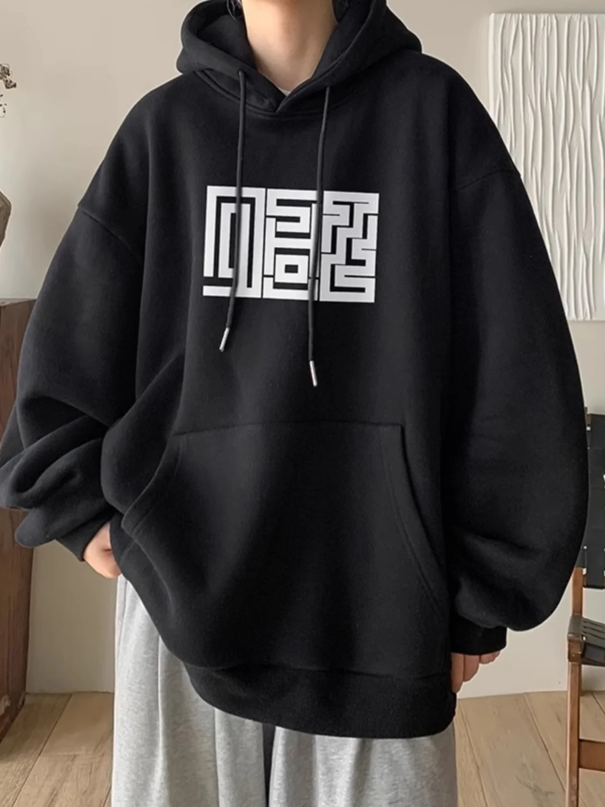 

Очень большая толстовка с капюшоном в американском стиле ретро 300 Pou, мужская осень-зима 2024, новая модная свободная верхняя одежда, толстовка