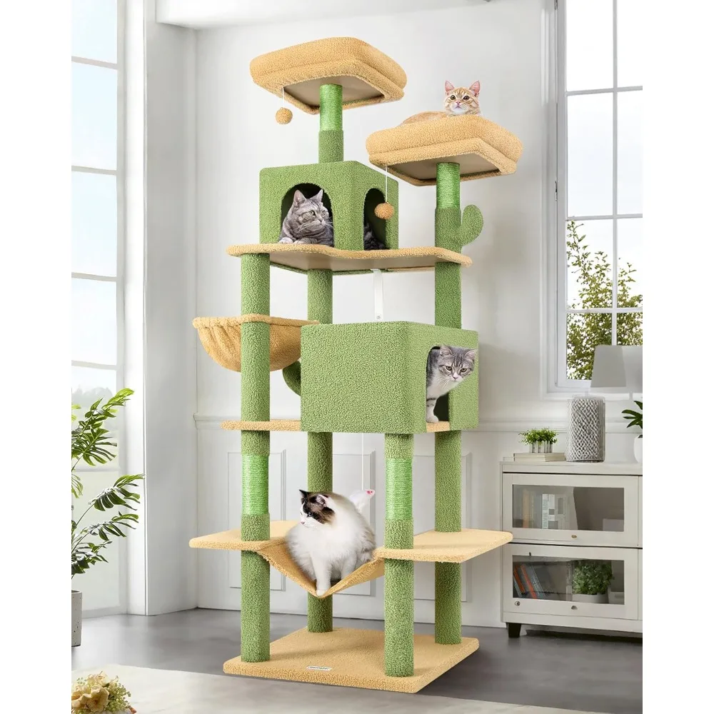 

Globlazer Cactus Cat Tree Tower 76-Inch Extra Tall Multi-Level Cat Furniture with Cozy Condos,Interactive Toys and Perches for L