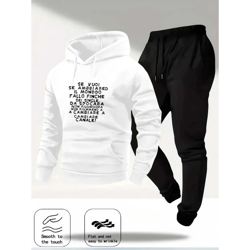 

Комплект толстовок с капюшоном, белые, черные спортивные штаны с принтом итальянского текста, модная повседневная одежда для мужчин и женщин, уличная одежда, удобная мягкая посадка