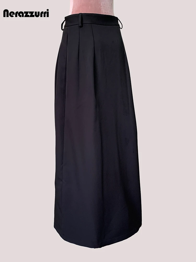 Lautaro Primavera Autunno Nero Flowy Gonna lunga fino al pavimento Donna Spacco frontale Vita alta Elegante Extra lungo A Line Abiti di lusso 2025