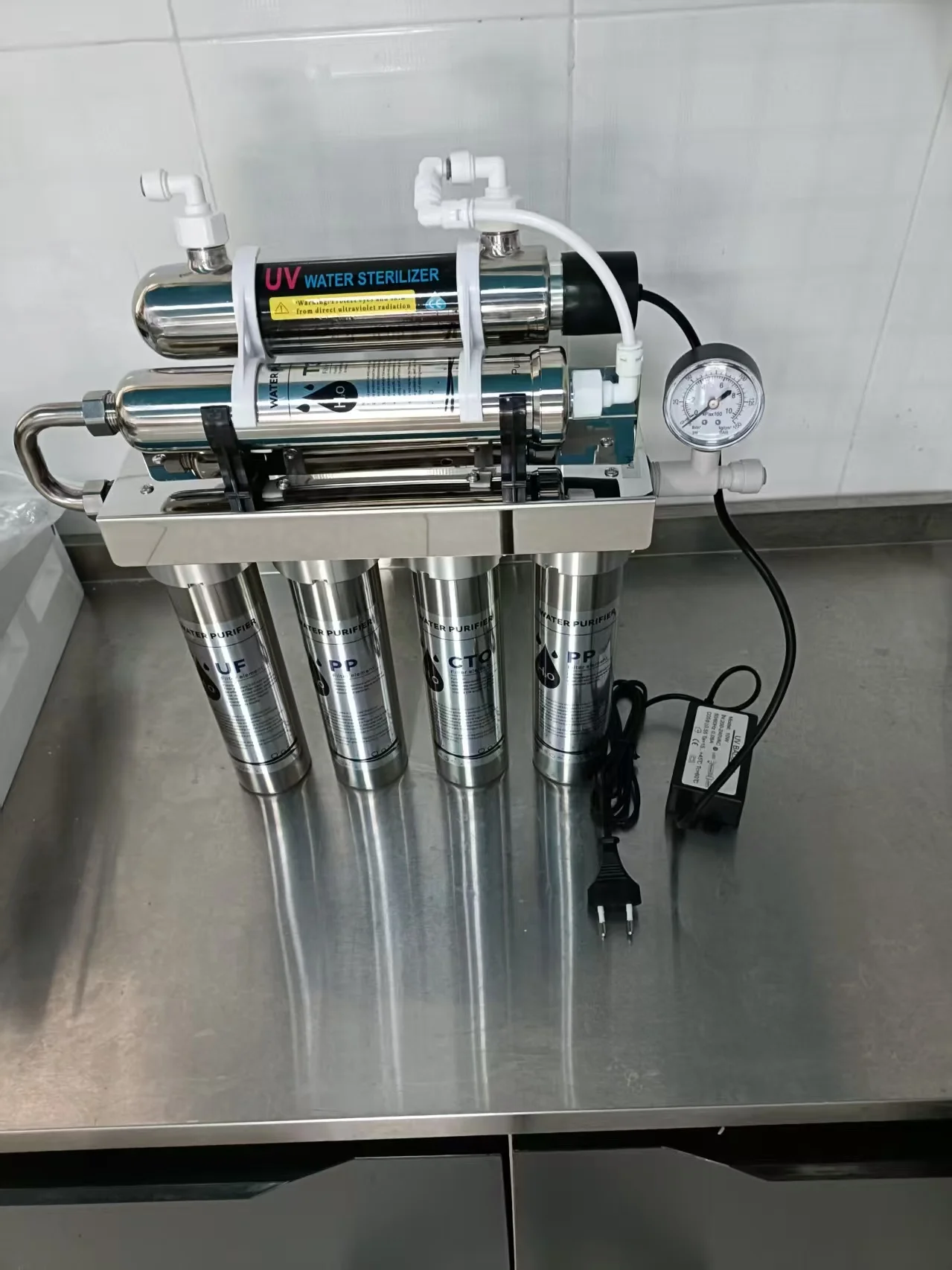 Stainless Steel 6-Stage Water Purifier with Dual UV Sterilizer Household Drinking Water Filter