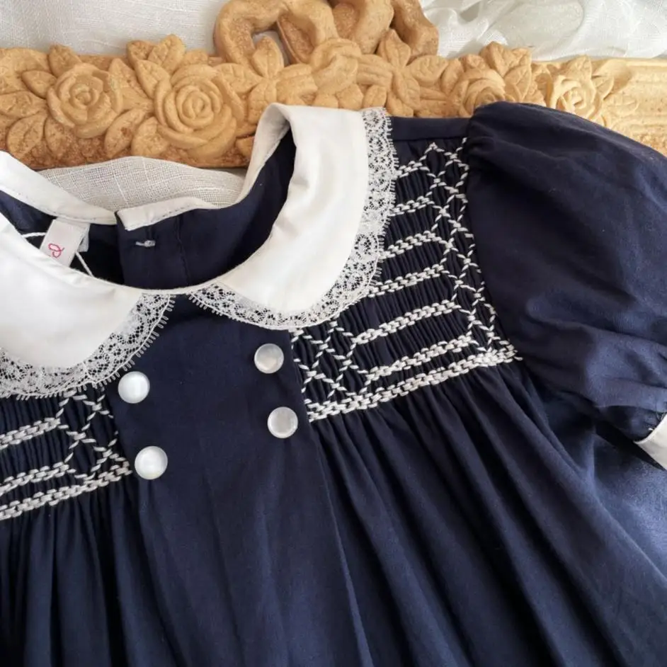 Vêtements Boutique espagnole pour bébés filles, 2 pièces, broderie smocks faite à la main, robes Style collège, A2460