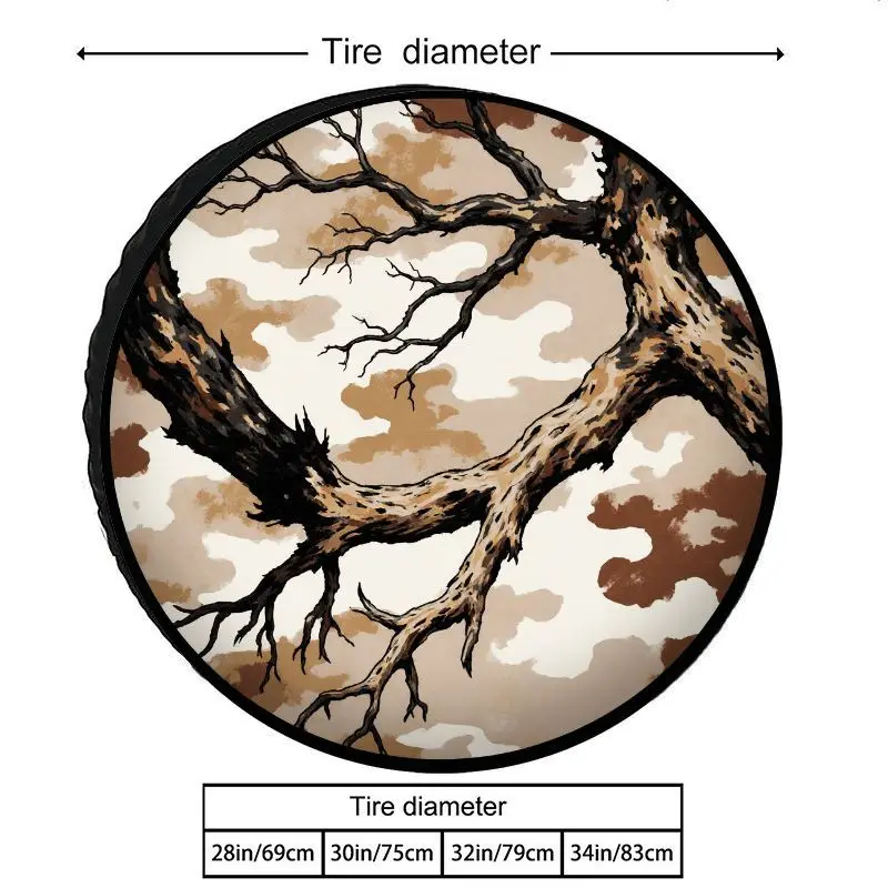 Outdoor Off-Road Style Tire Cover, Camouflage Dead Tree Branch Texture, Polyester Dustproof Sunscreen Spare Tire Protector, Suit