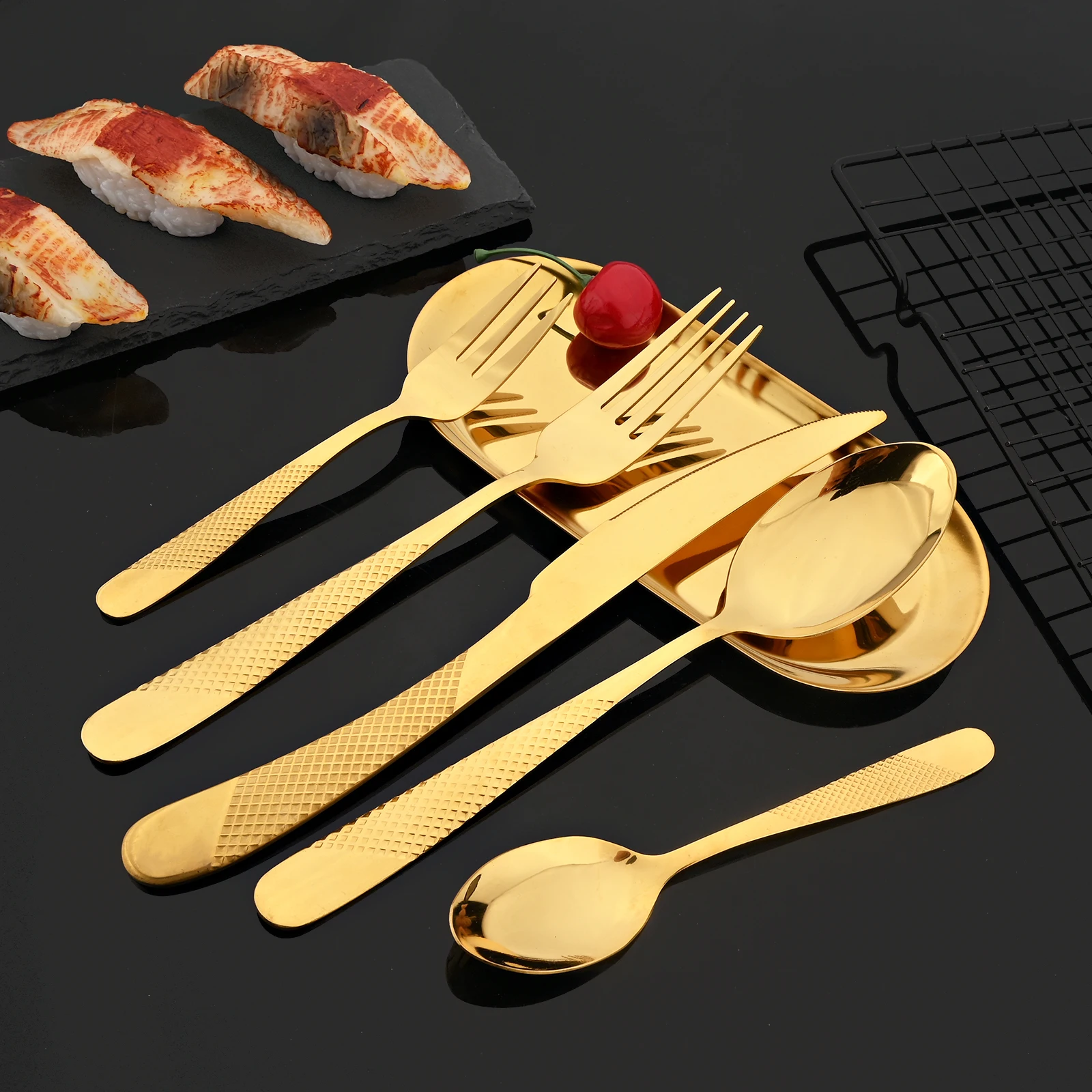 

16/24Pcs Western Stainless Steel Cutlery Dinnerware Set Golden Table Flatware Mirror Kitchen Home knife Fork Tea Spoon Tableware